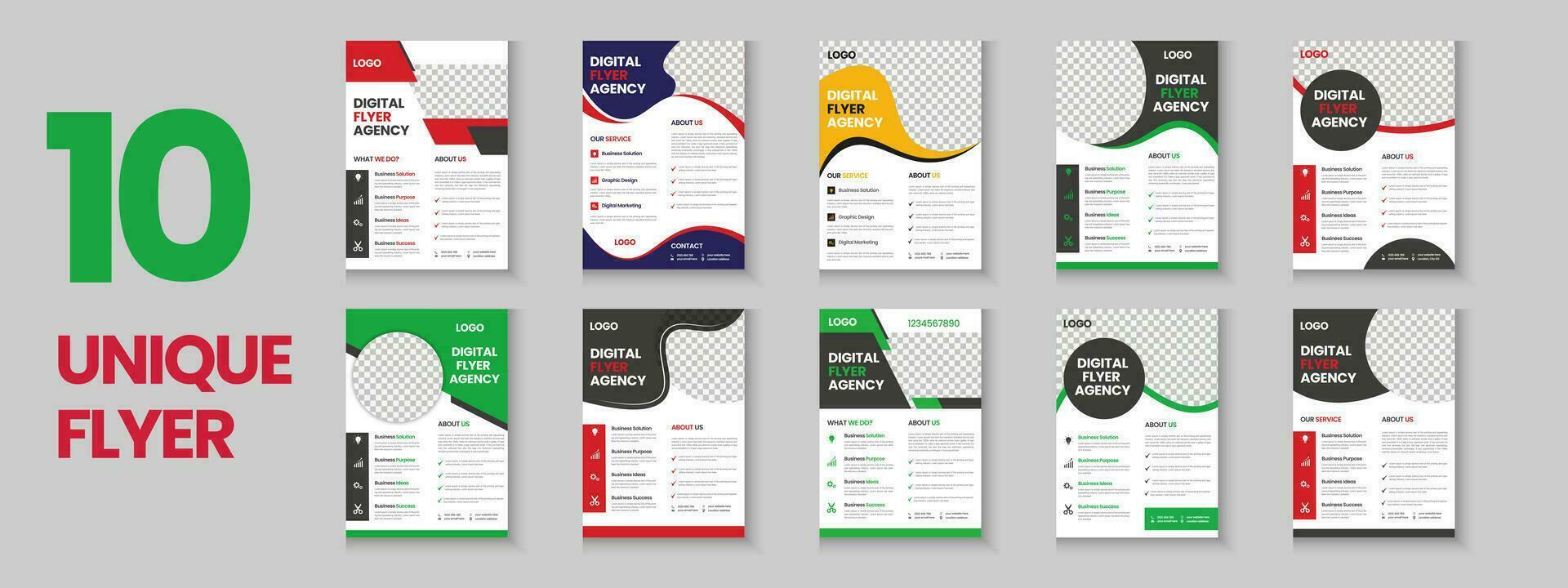 Corporate and business colorful flyer collection, corporate poster set, flyer bundle, brochure, annual report, proposal, leaflet, company profile, digital marketing poster and a4 layout with mockup vector