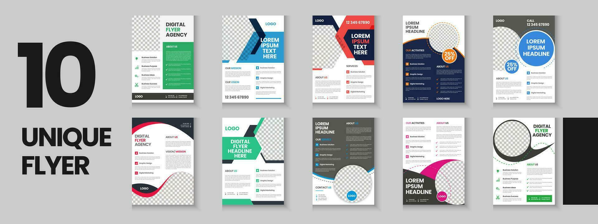 Corporate and business colorful flyer collection, corporate poster, flyer bundle, brochure, annual report, proposal, leaflet, company profile, digital marketing poster and a4 layout with mockup vector