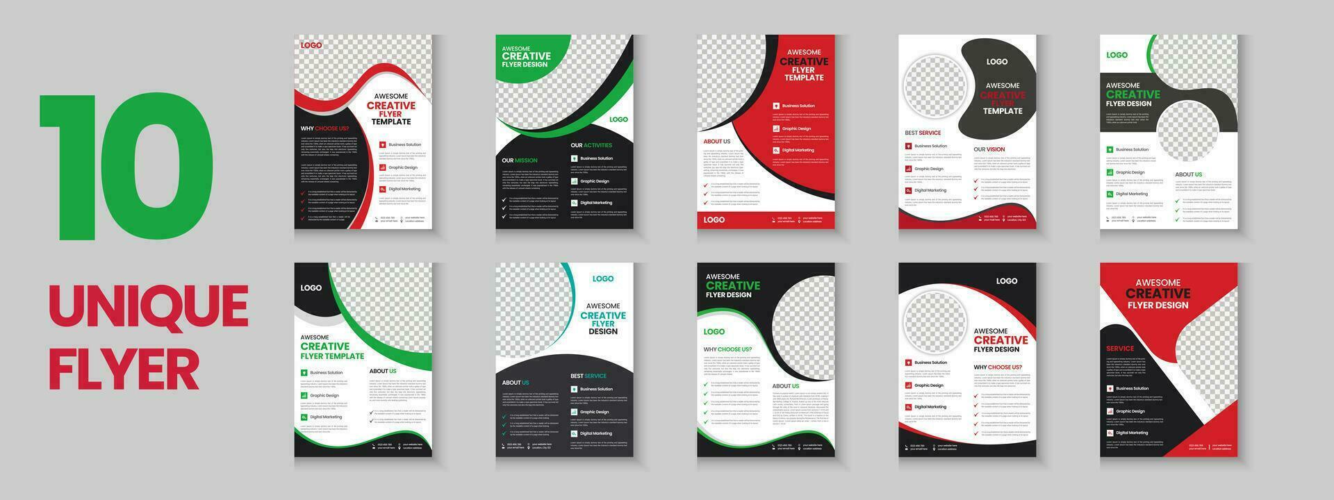 Corporate and business colorful flyer collection, corporate poster set, flyer bundle, brochure, annual report, proposal, leaflet, company profile, digital marketing poster and a4 layout with mockup vector