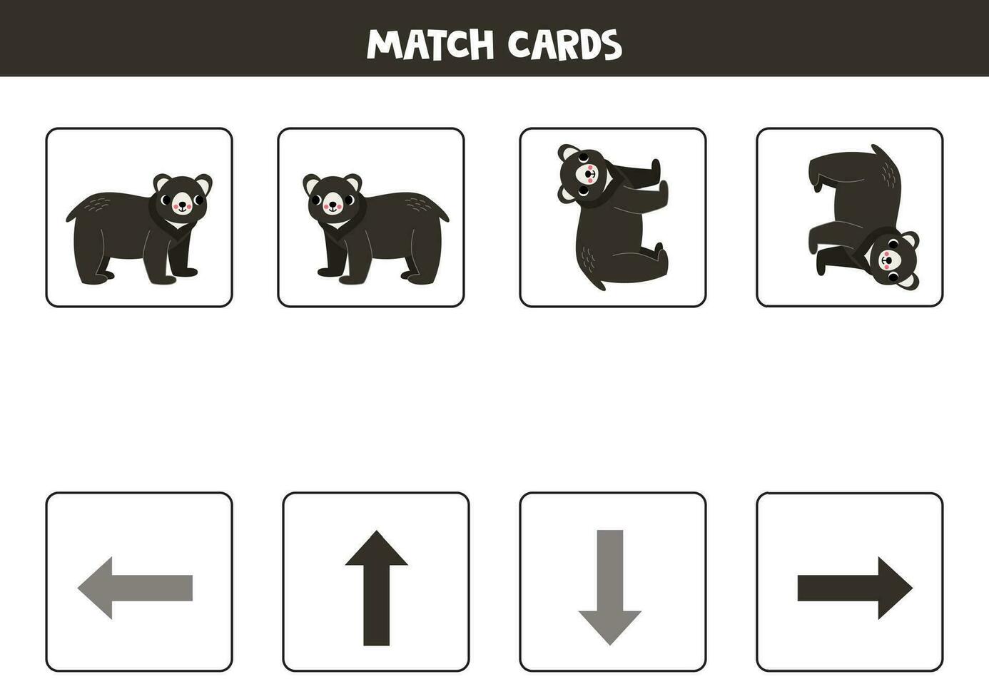 Left, right, up or down. Spatial orientation with cute black Asian bear. vector