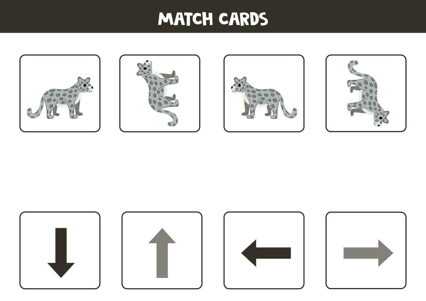 Left, right, up or down. Spatial orientation with cute snow leopard. vector