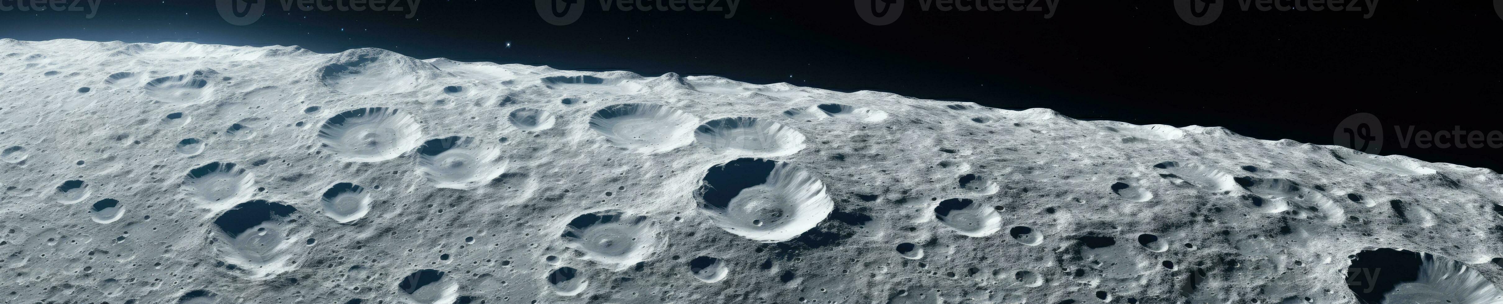 Captivating close-up of the moon's textured surface, revealing rocky craters and undulating terrain. AI generative. photo