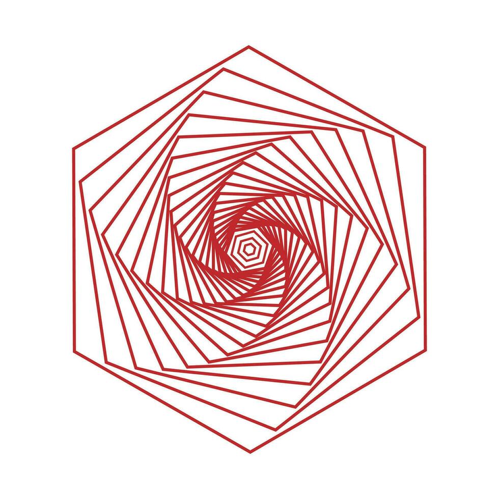 A red and white hexagon with a spiral in the middle vector