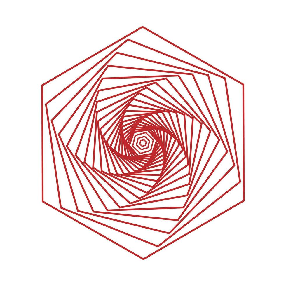 A red and white hexagon with a spiral in the middle vector