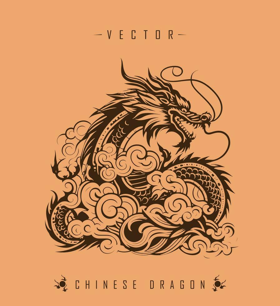 The Ancient Art of Dragon Illustration in Oriental Decorative Style vector