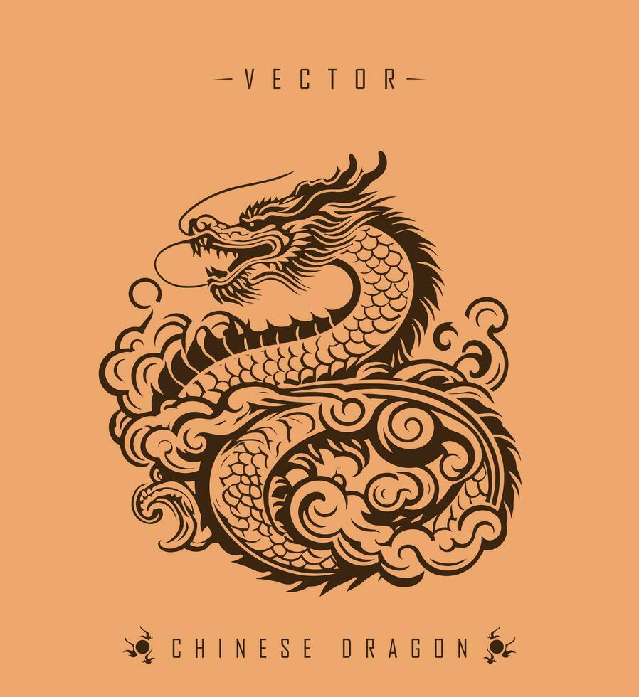 The Ancient Art of Dragon Illustration in Oriental Decorative Style vector