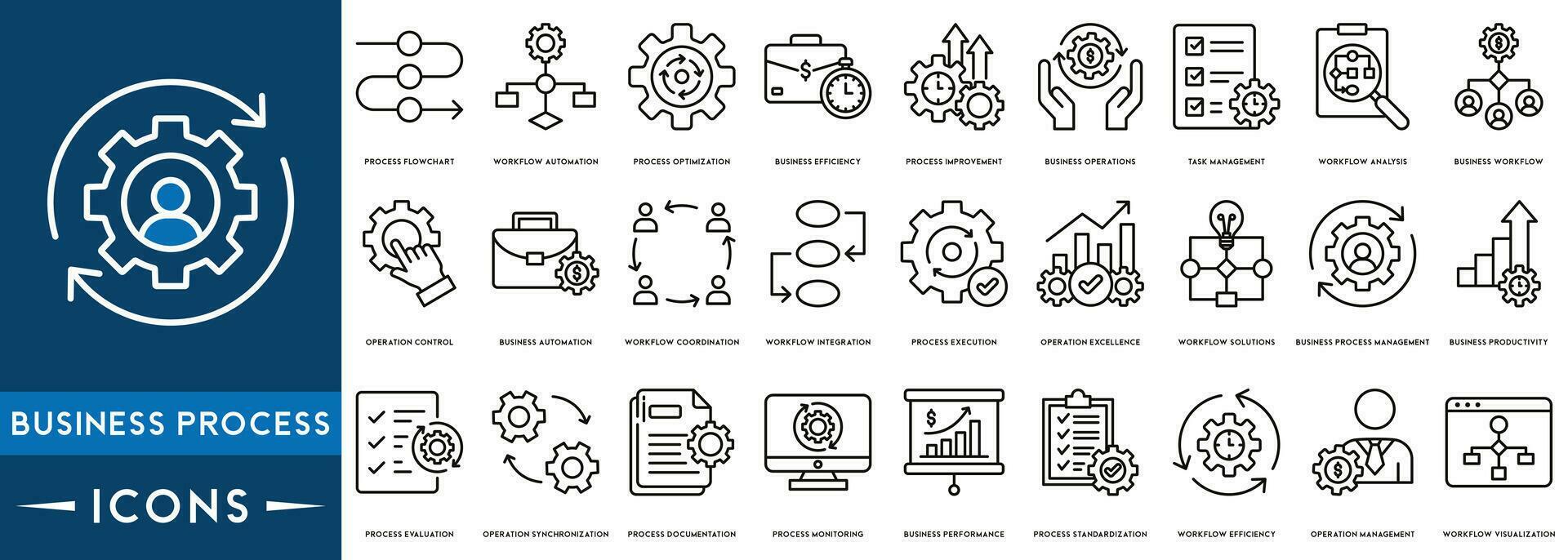Business Processes icon set. Workflow and productivity symbol vector ...