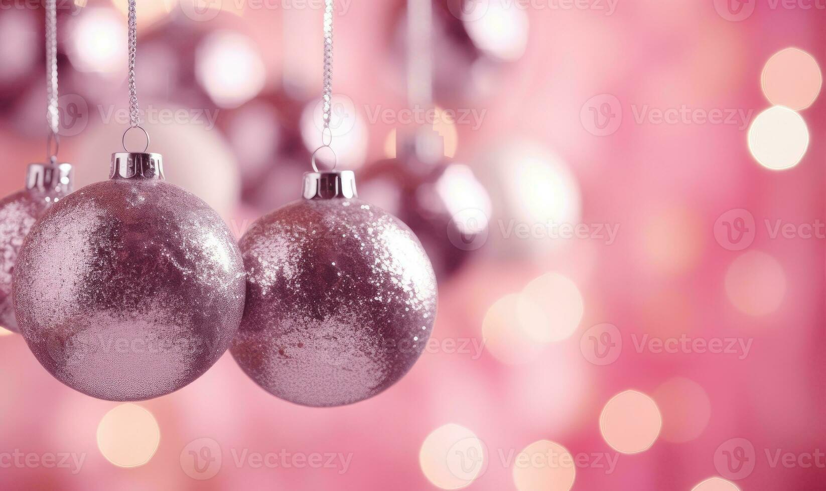 Vibrant festive scene with pink Christmas ornaments. AI generative. photo