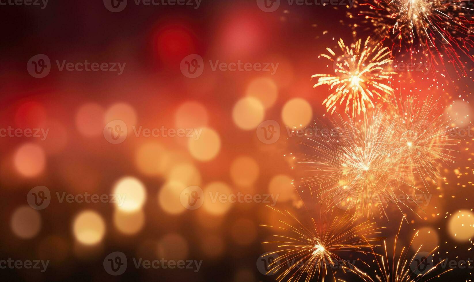 Dazzling fireworks and twinkling bokeh lights illuminate the dark night sky. AI generative. photo