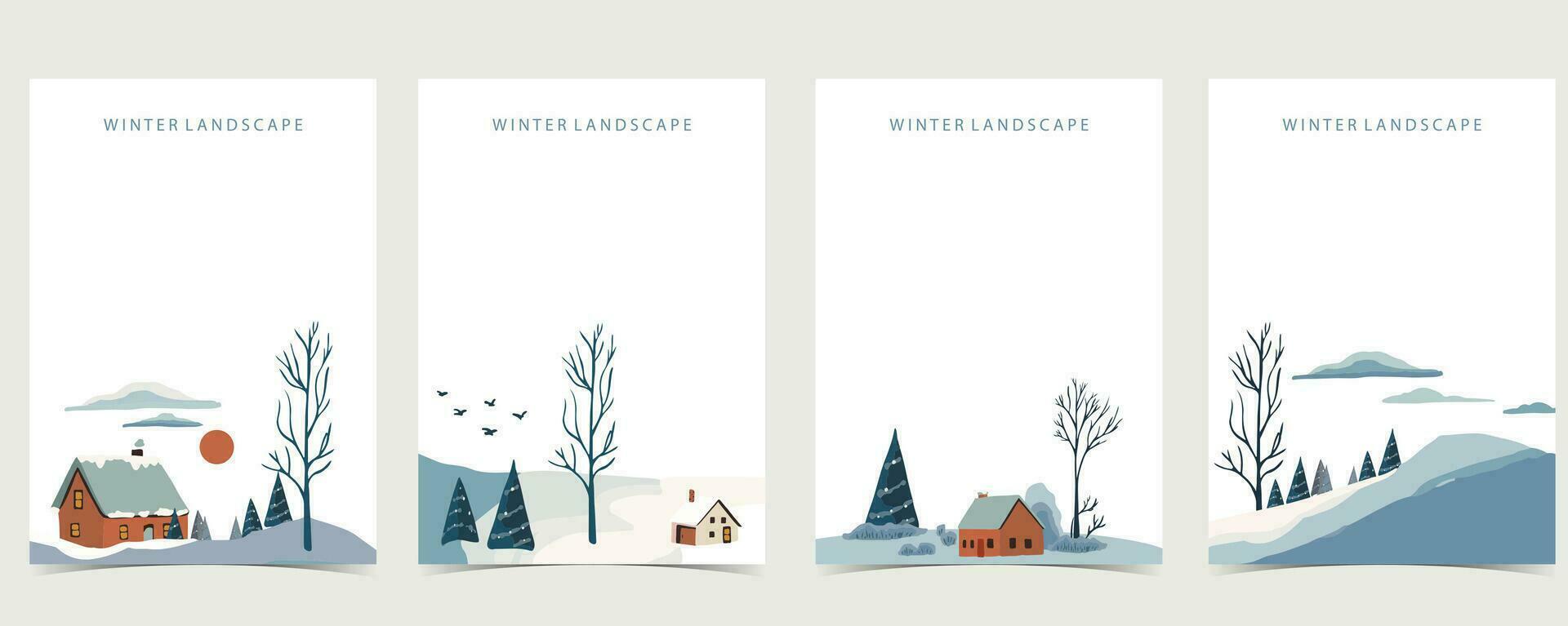 winter landscape background with mountain,tree.Editable vector illustration for postcard,a4 vertical size