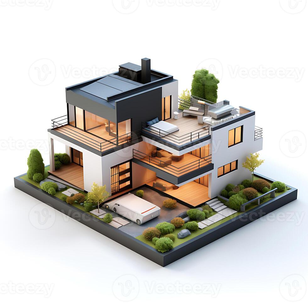 3d house model on white background photo