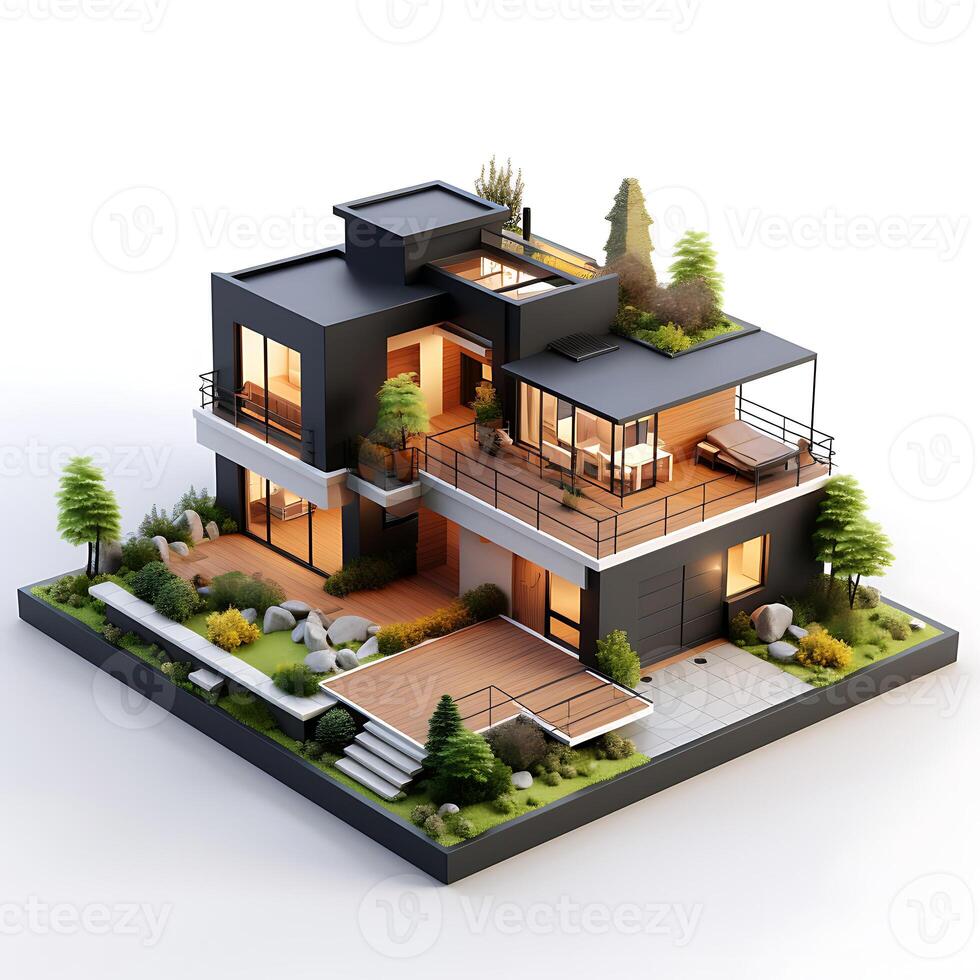 3d house model on white background photo