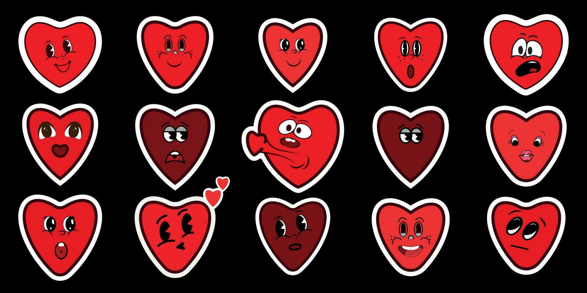 Groovy Lovely Hearts Sticker Set Love Concept Happy Crazy Images of Hearts vector