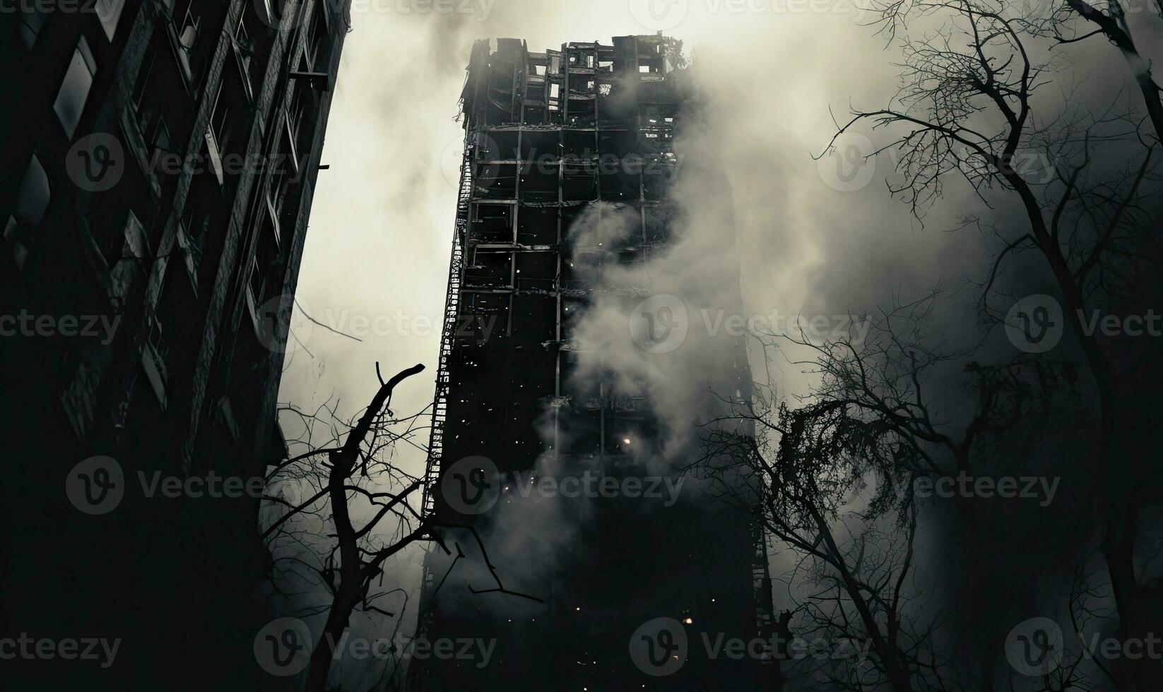 un quemado edificio soportes solitario. ai generativo. foto