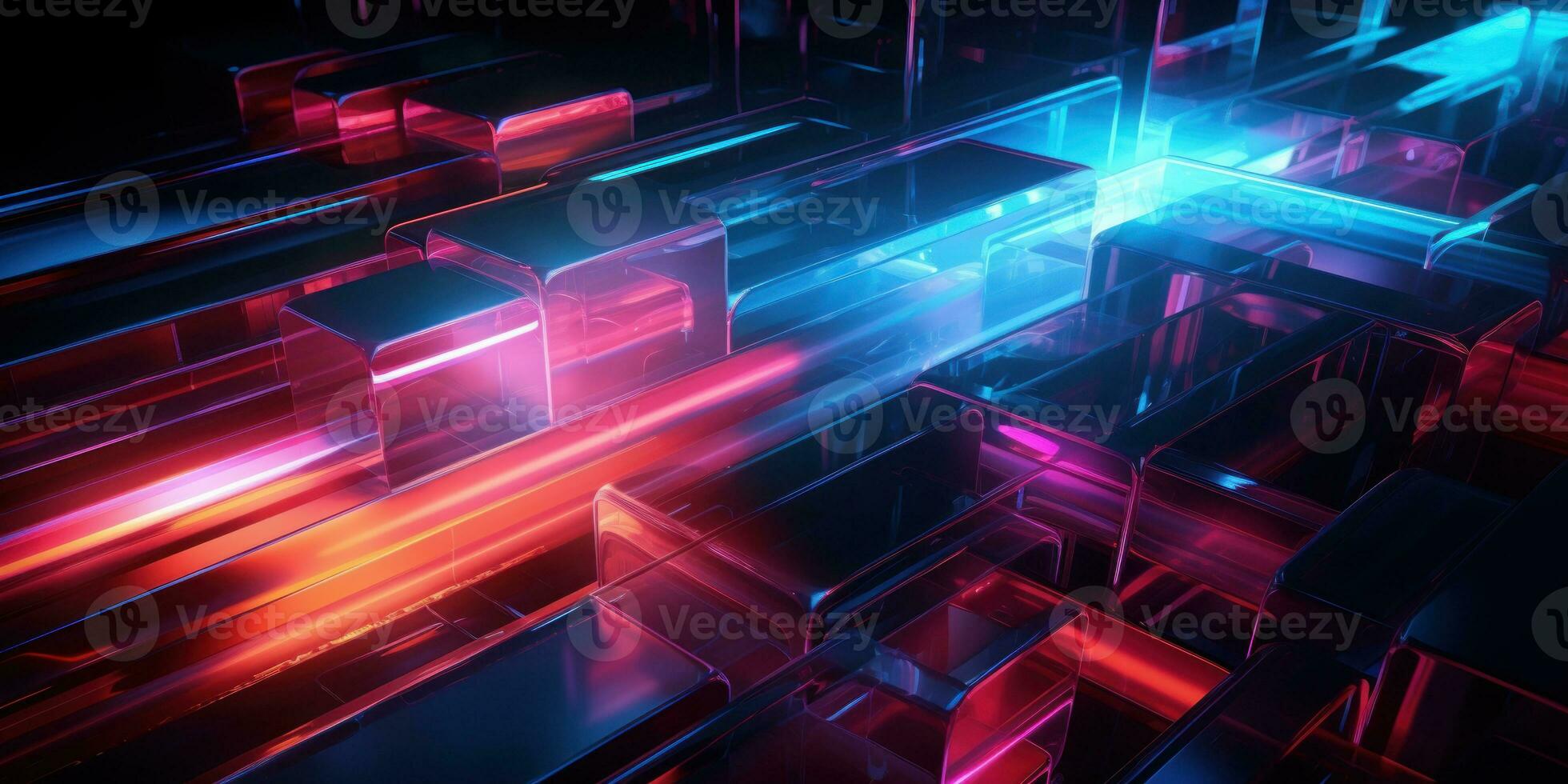 Abstract composition of geometric figures neon elements. AI generative. photo
