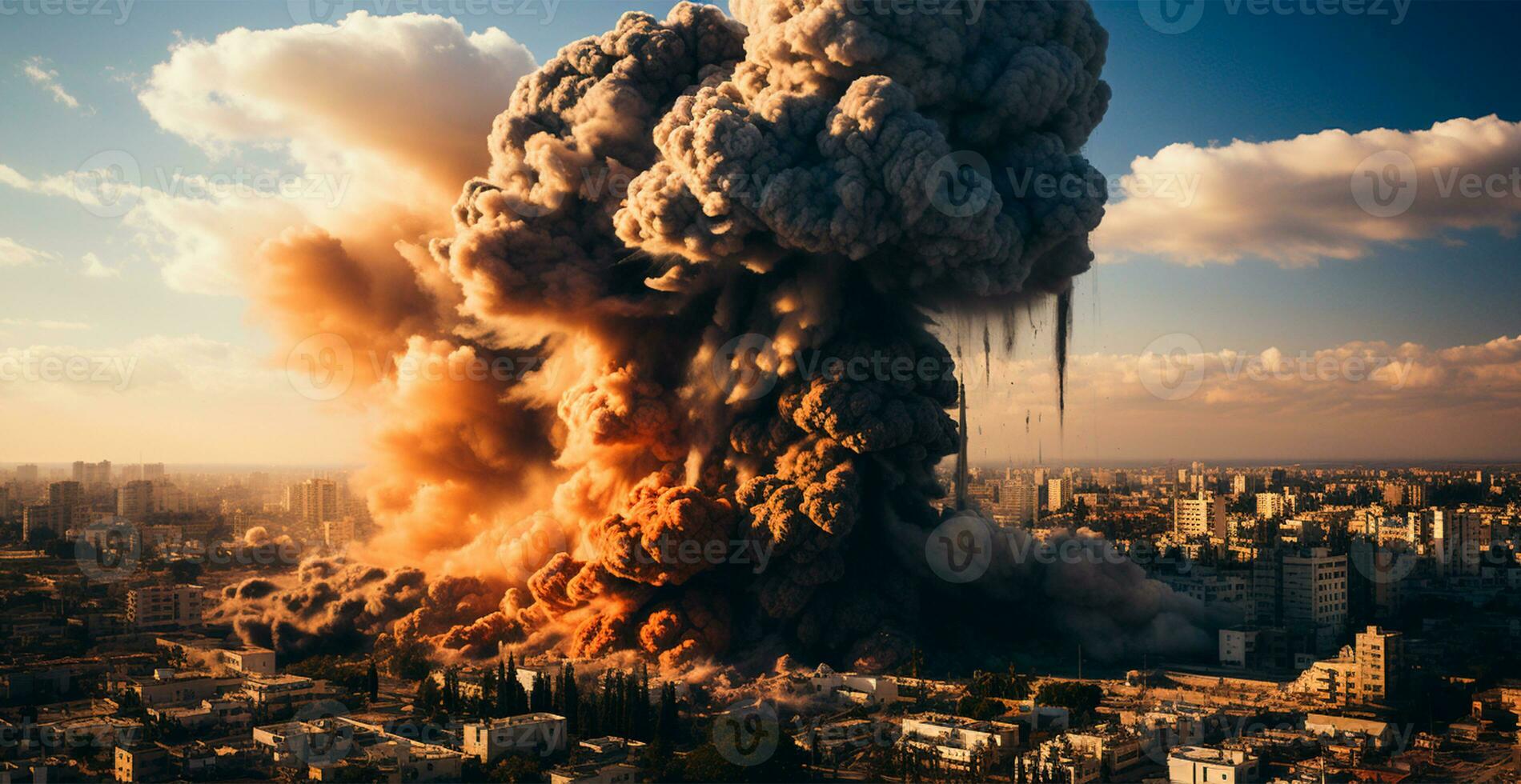 Bomb explosion in Palestine, Israeli attack on Gaza, eastern war - AI generated image photo