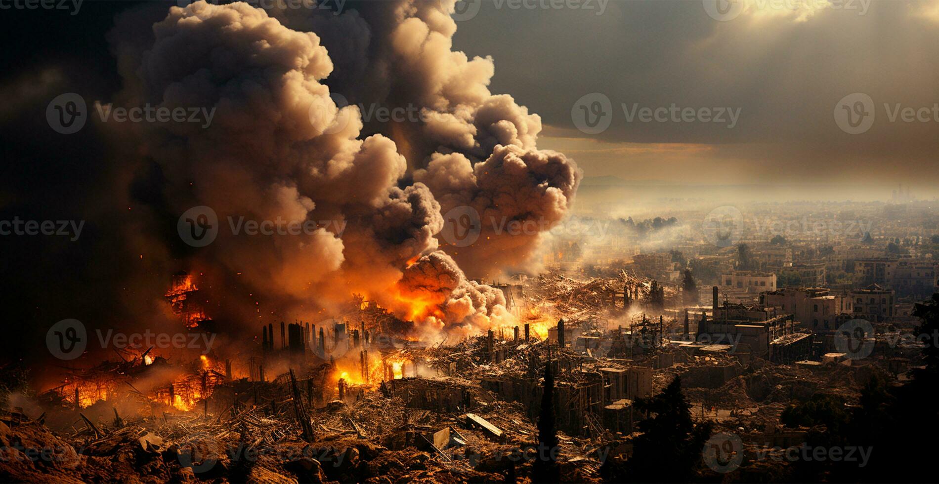 Bomb explosion in Palestine, Israeli attack on Gaza, eastern war - AI generated image photo