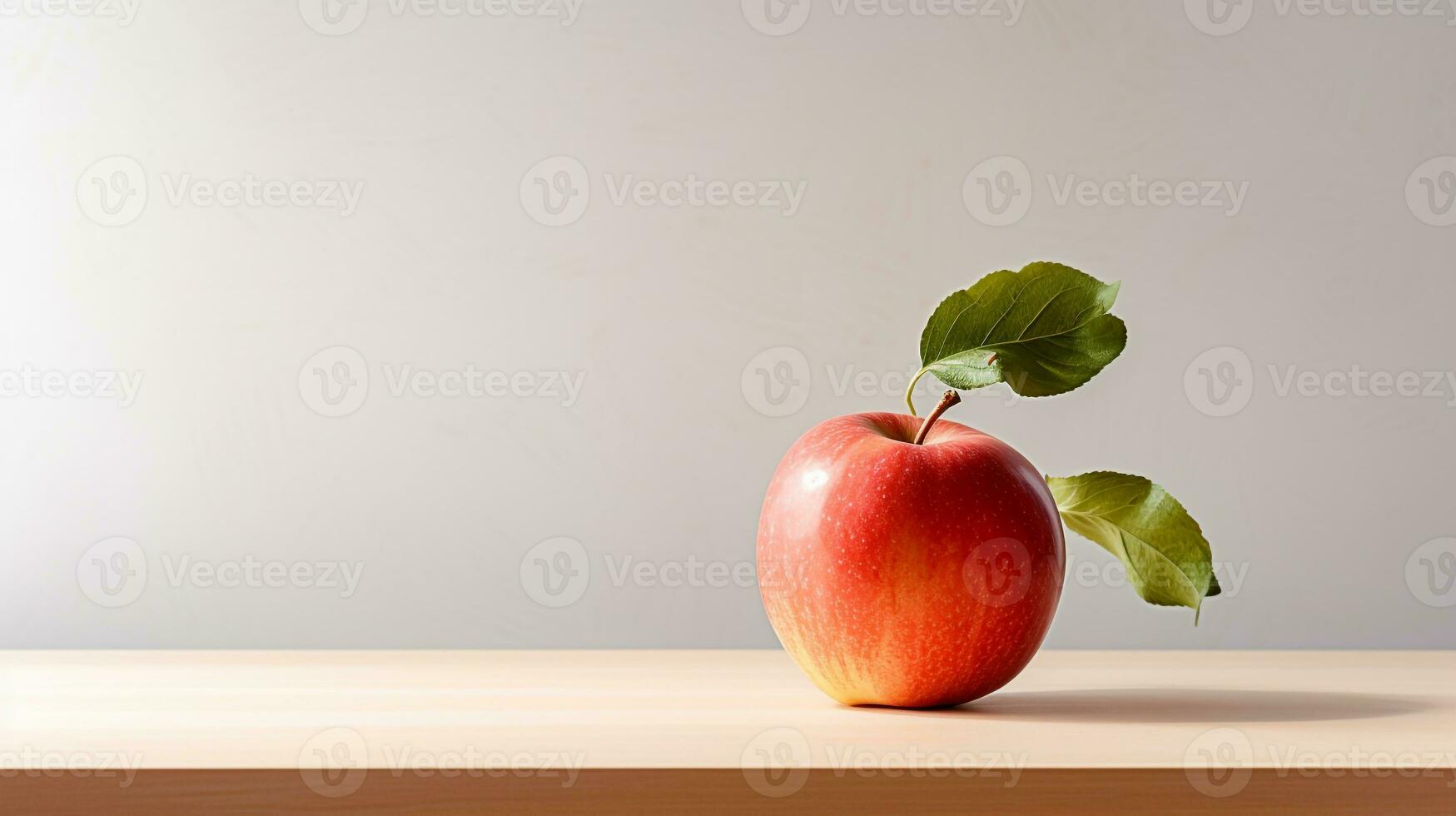 Photo of Apple on a minimalist table. Generative AI
