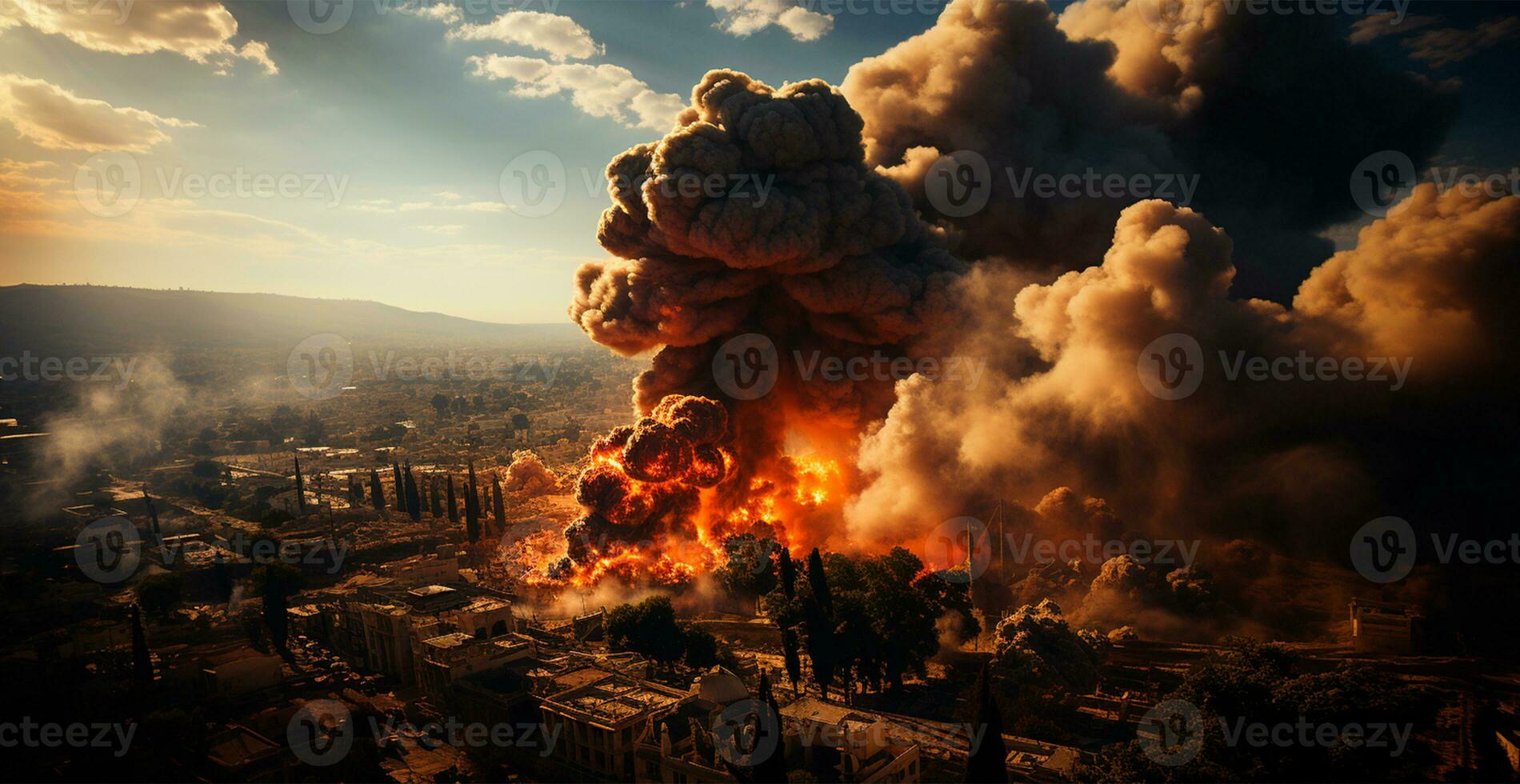 Bomb explosion in Palestine, Israeli attack on Gaza, eastern war - AI generated image photo