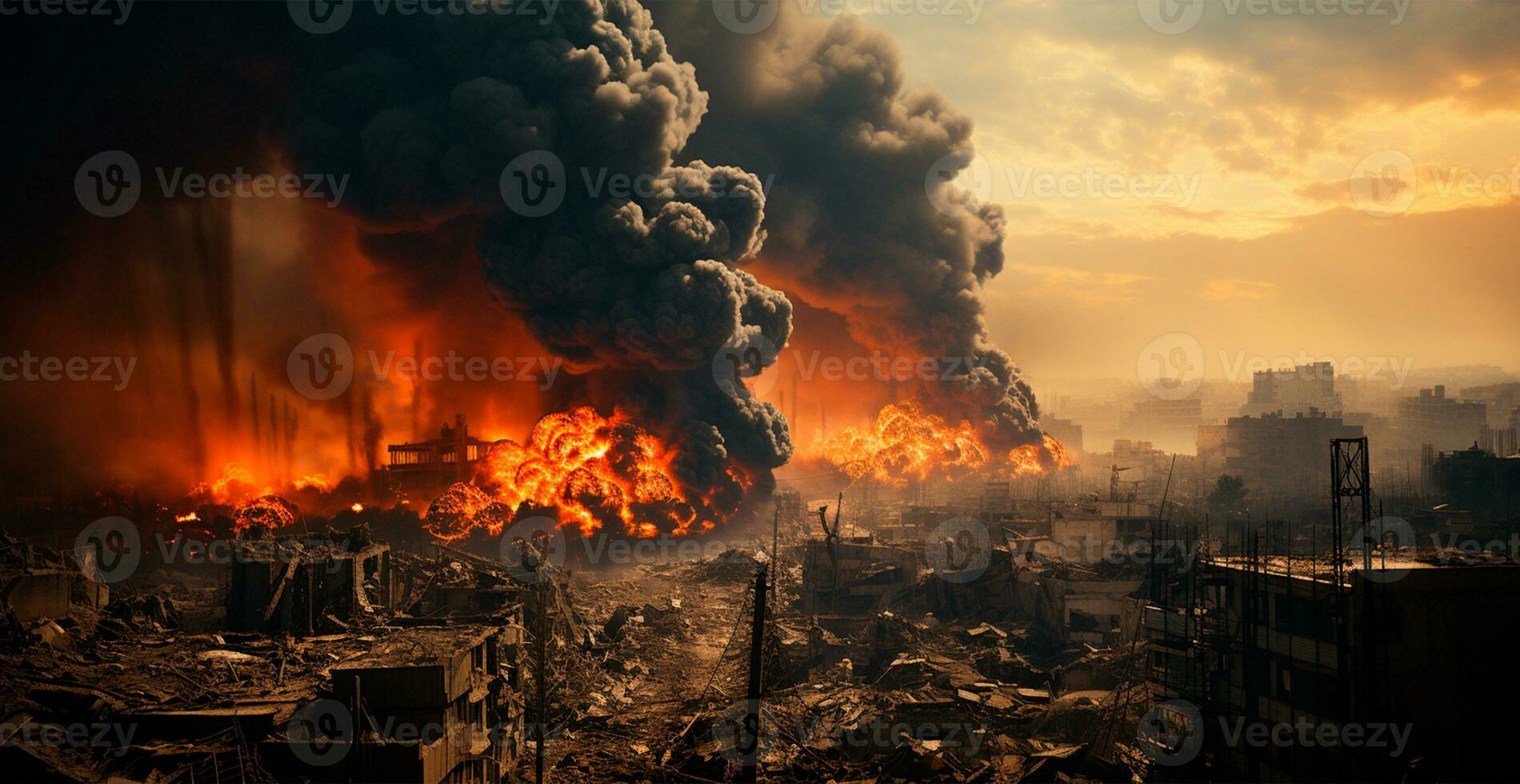 Bomb explosion in Palestine, Israeli attack on Gaza, eastern war - AI generated image photo