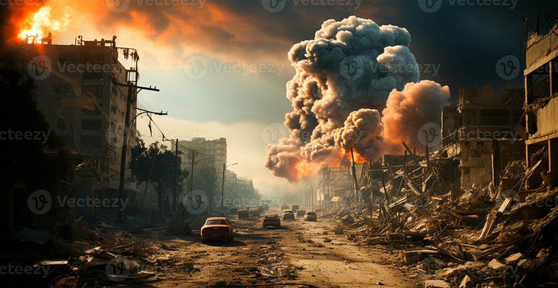 Bomb explosion in Palestine, Israeli attack on Gaza, eastern war - AI generated image photo