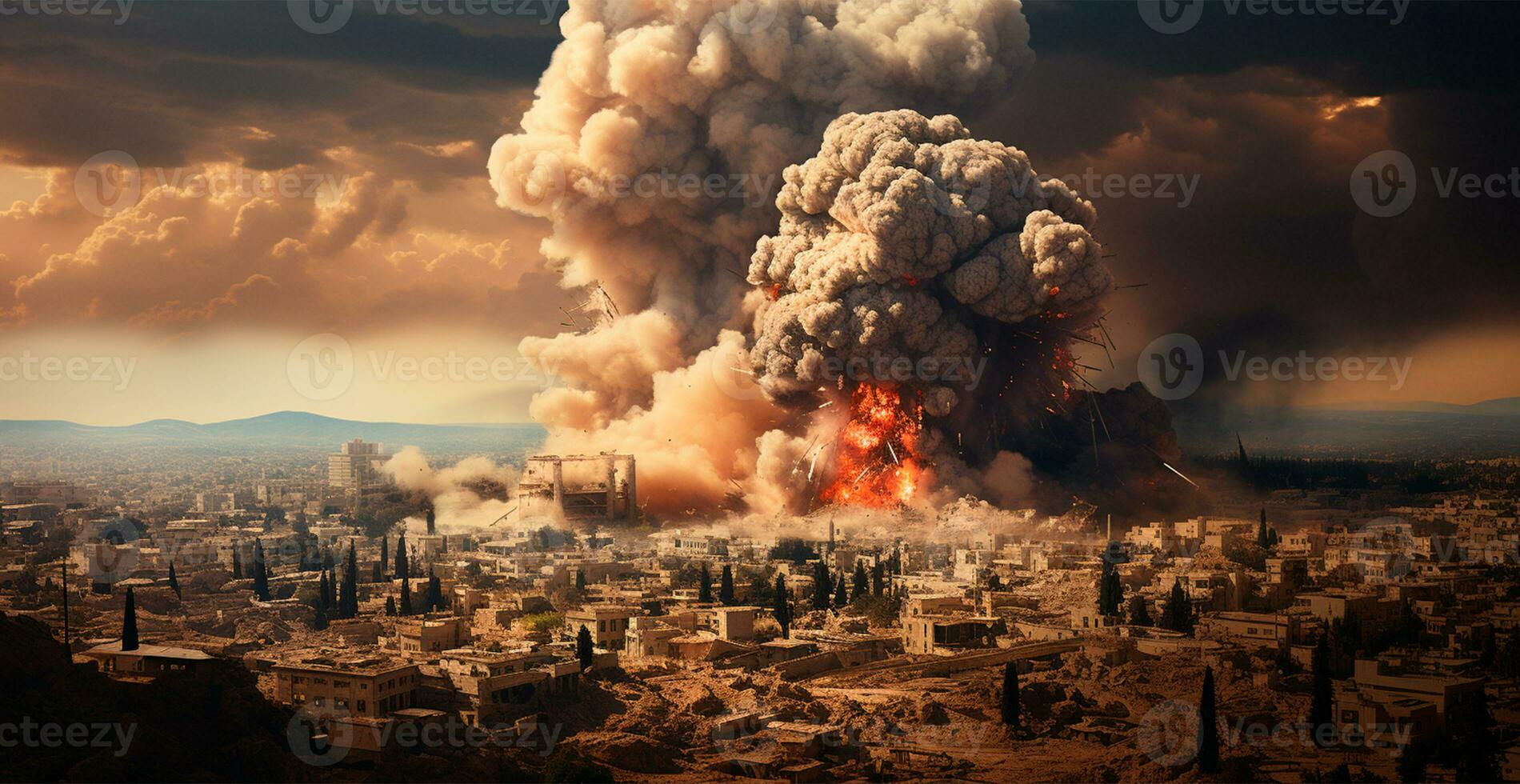 Bomb explosion in Palestine, Israeli attack on Gaza, eastern war - AI generated image photo