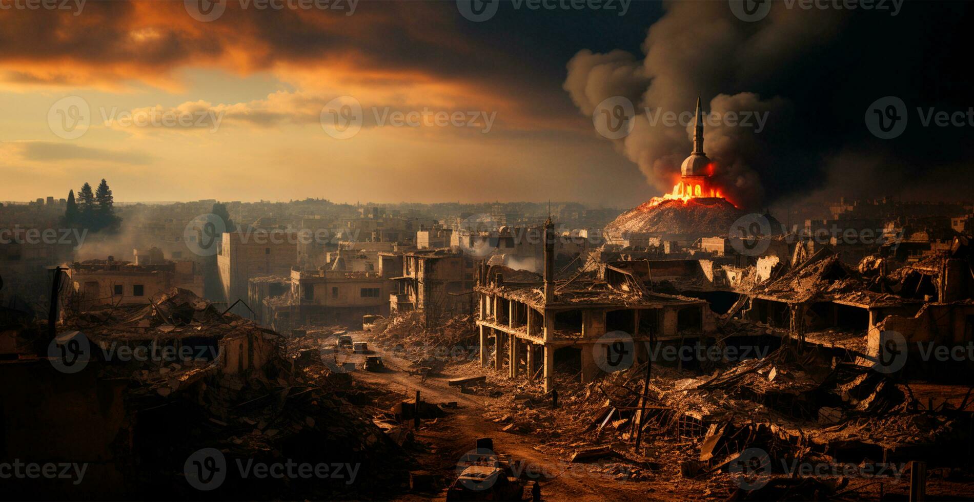 Bomb explosion in Palestine, Israeli attack on Gaza, eastern war - AI generated image photo