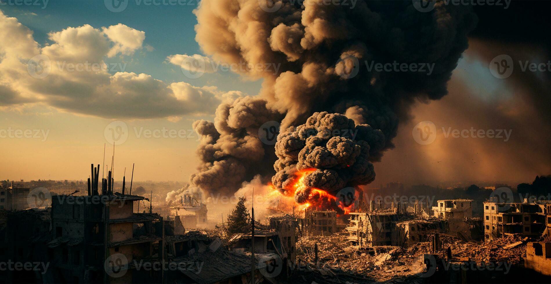 Bomb explosion in Palestine, Israeli attack on Gaza, eastern war - AI generated image photo