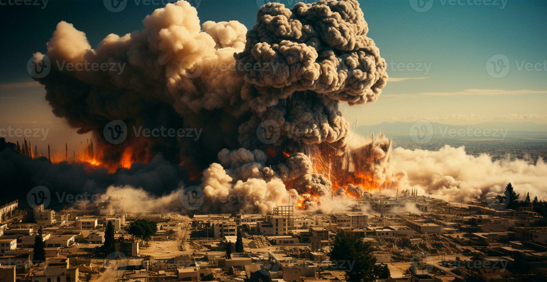 Bomb explosion in Palestine, Israeli attack on Gaza, eastern war - AI generated image photo