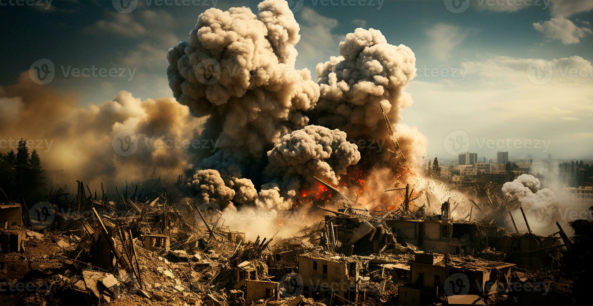 Bomb explosion in Palestine, Israeli attack on Gaza, eastern war - AI generated image photo