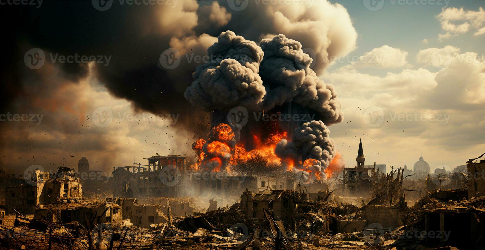 Bomb explosion in Palestine, Israeli attack on Gaza, eastern war - AI generated image photo