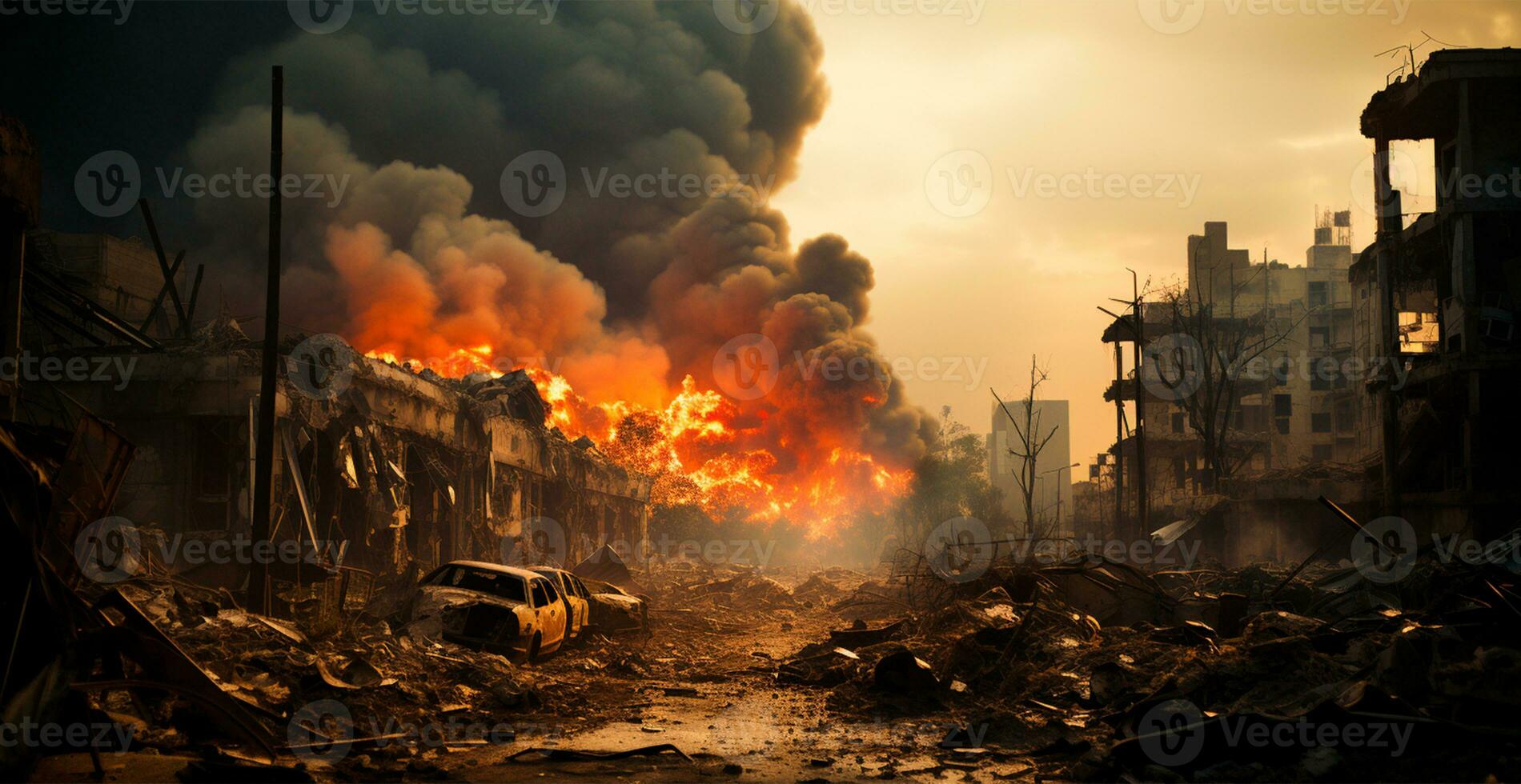 Bomb explosion in Palestine, Israeli attack on Gaza, eastern war - AI generated image photo