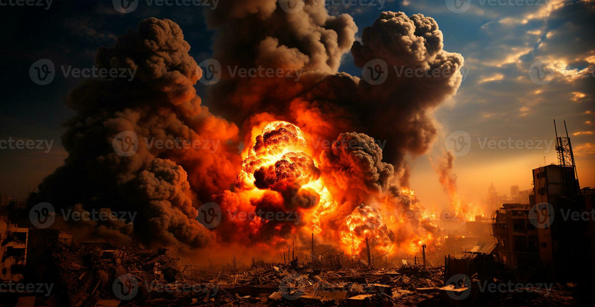 Bomb explosion in Palestine, Israeli attack on Gaza, eastern war - AI generated image photo