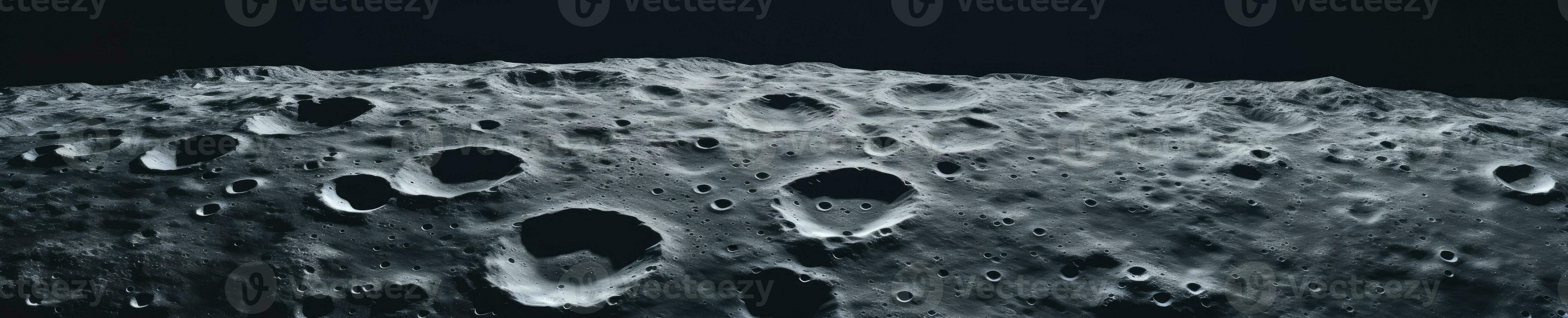 Captivating close-up of the moon's textured surface, revealing rocky craters and undulating terrain. AI generative. photo