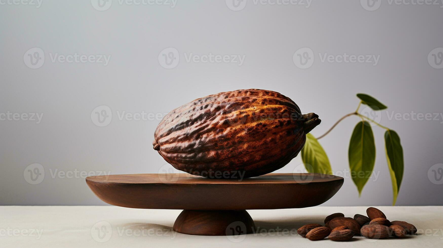 Photo of Cacao on a minimalist table. Generative AI