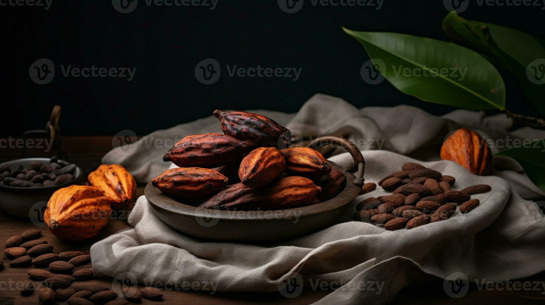 Photo of Cacao on a minimalist table. Generative AI