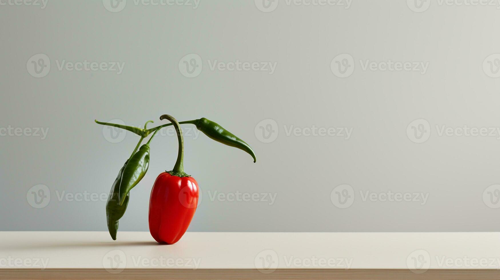 Photo of chilli pepper on a minimalist table. Generative AI