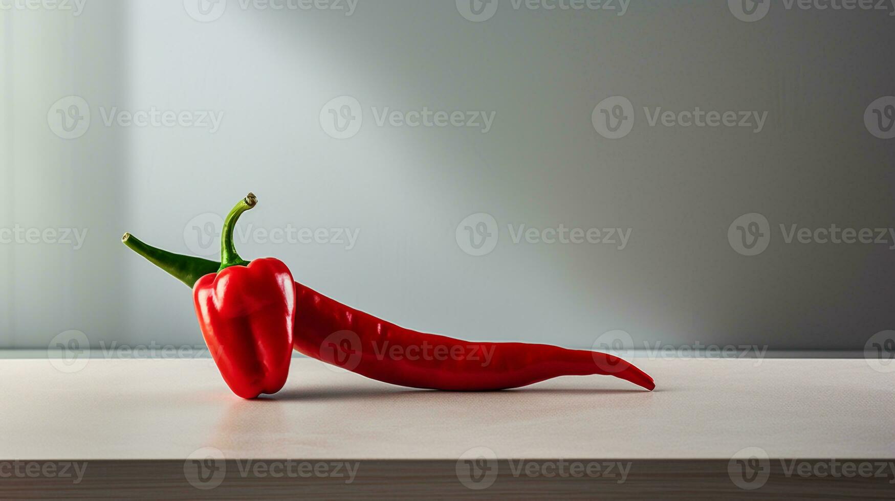 Photo of chilli pepper on a minimalist table. Generative AI