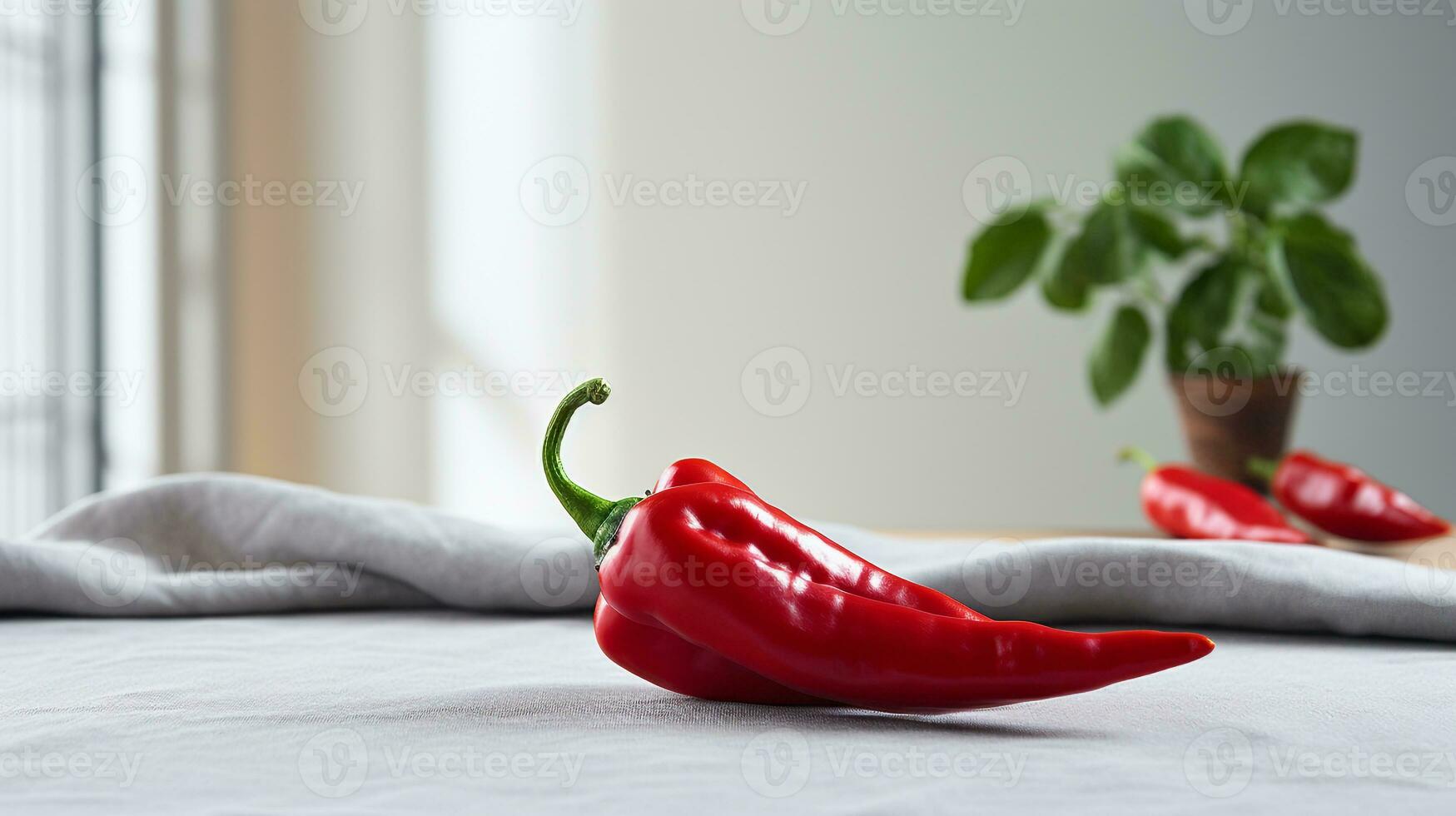 Photo of chilli pepper on a minimalist table. Generative AI