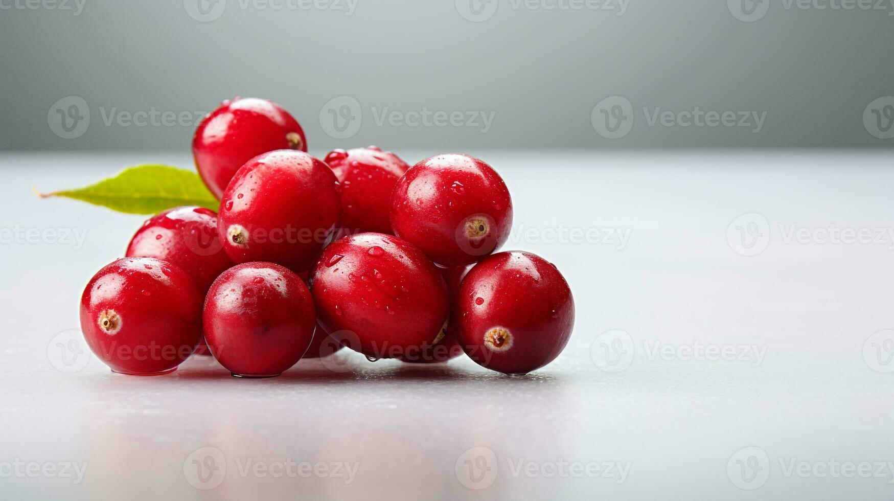 Photo of Cranberry on a minimalist table. Generative AI