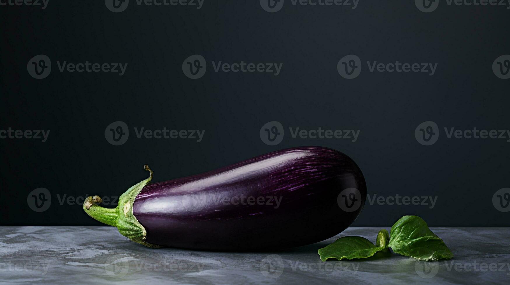 Photo of Eggplant on a minimalist table. Generative AI