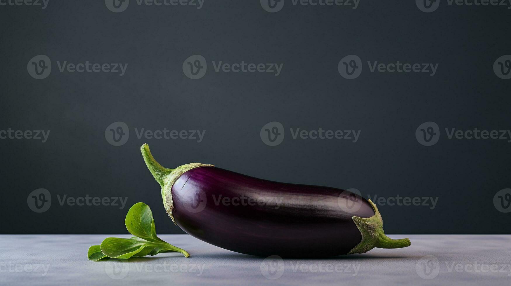Photo of Eggplant on a minimalist table. Generative AI