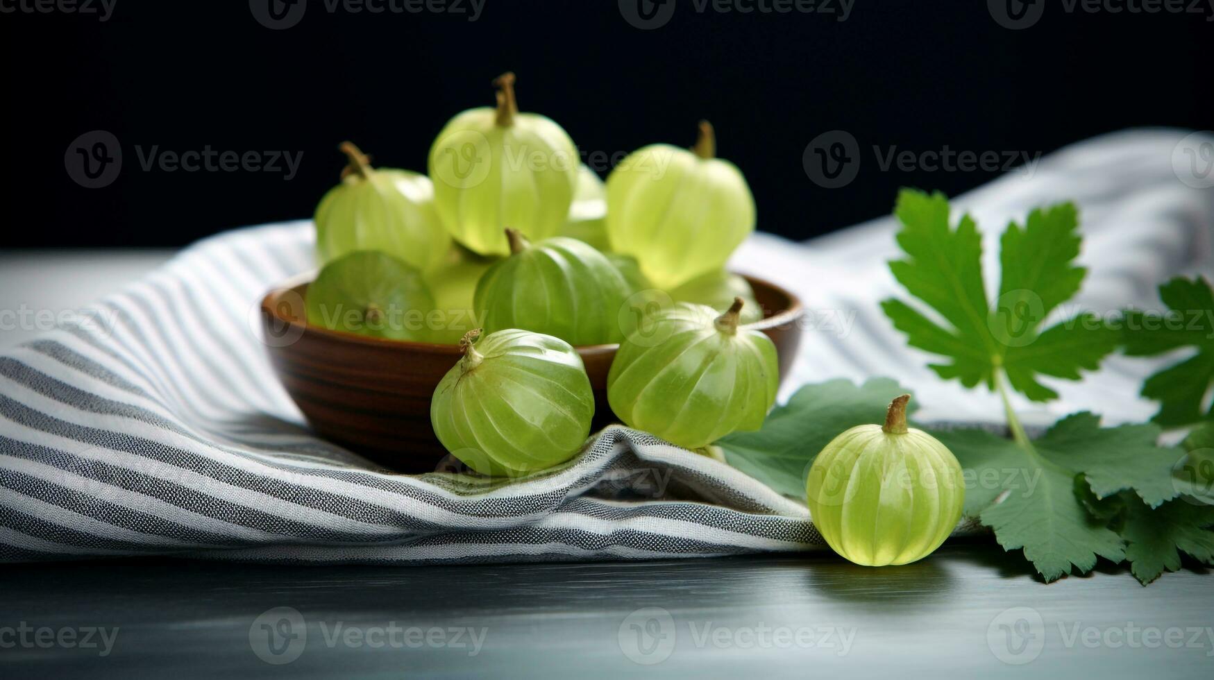 Photo of Gooseberry on a minimalist table. Generative AI