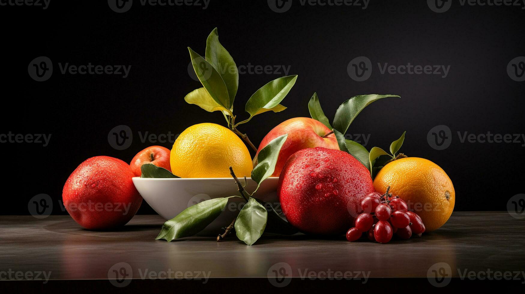 foto de extravagante Fruta en un minimalista mesa. generativo ai