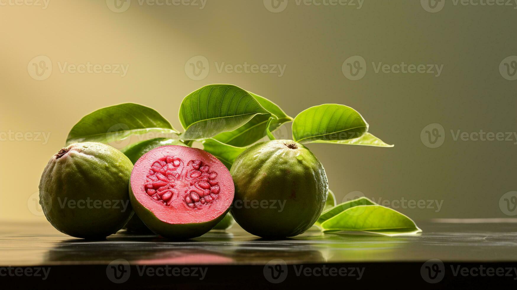 Photo of Guavaberry on a minimalist table. Generative AI