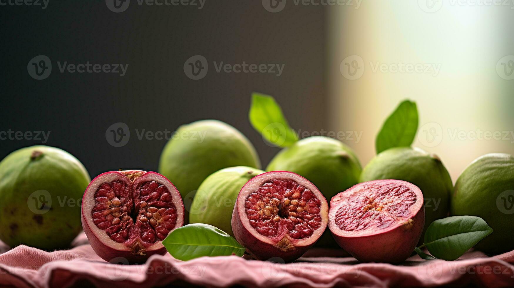 Photo of Guavaberry on a minimalist table. Generative AI