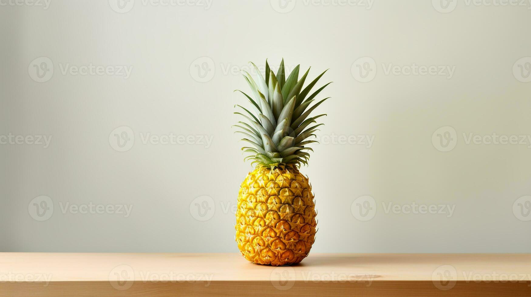 Photo of Pineapple on a minimalist table. Generative AI