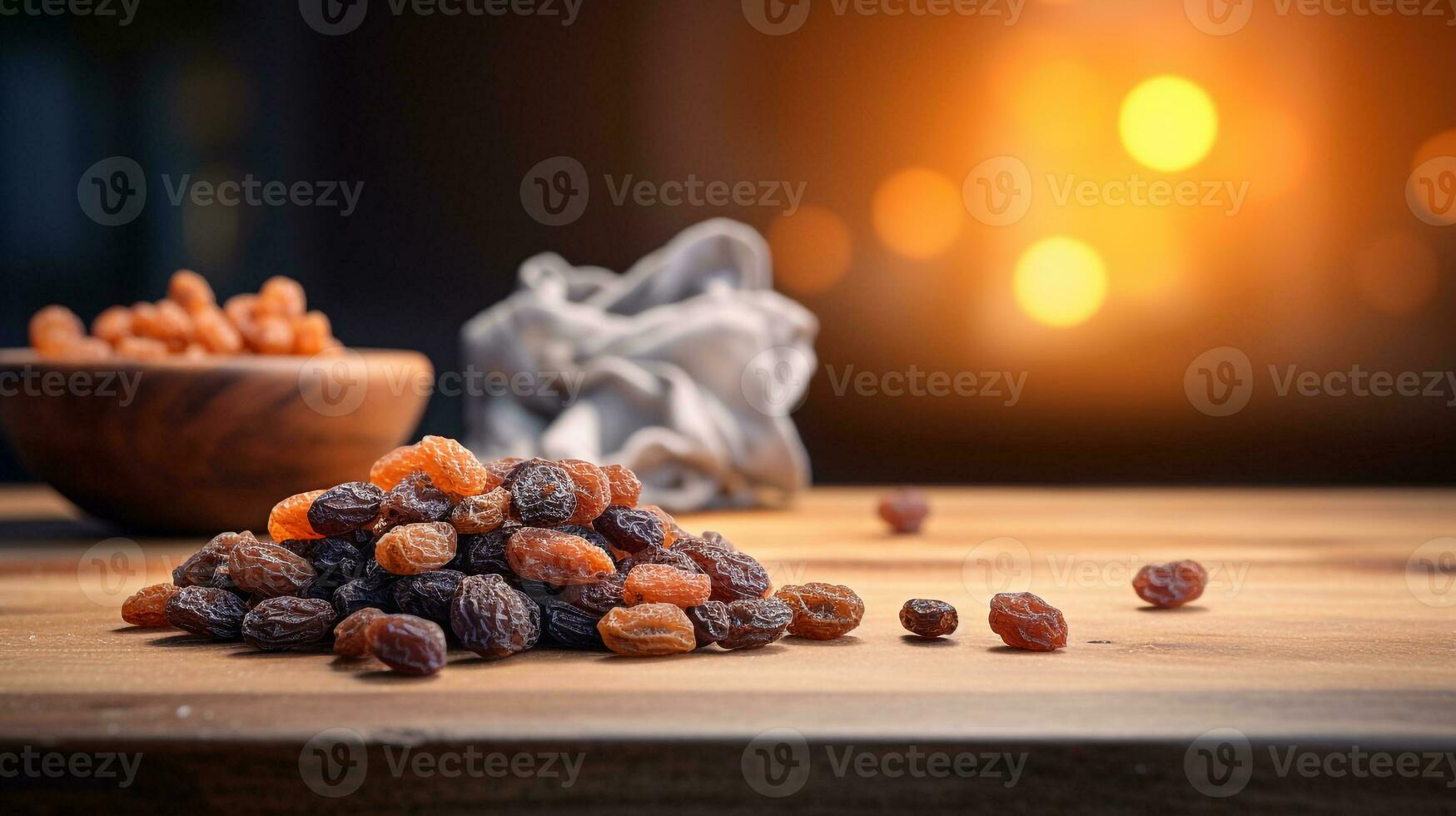 Photo of Raisin on a minimalist table. Generative AI