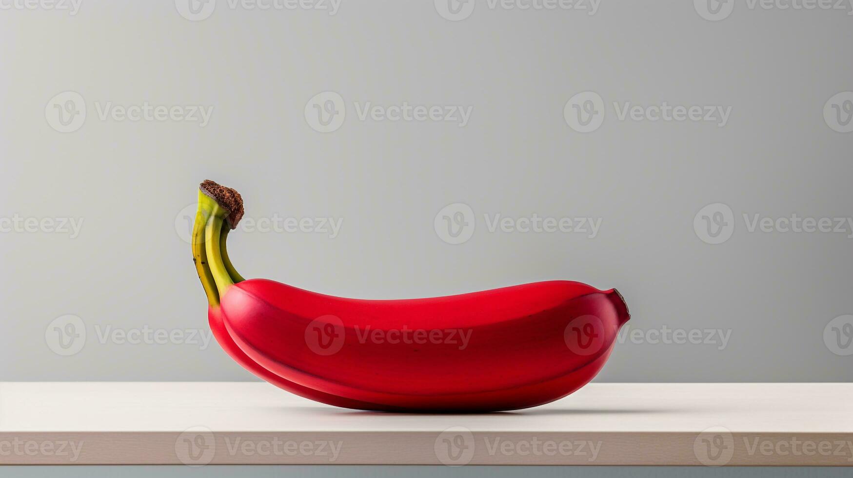 Photo of Red banana on a minimalist table. Generative AI