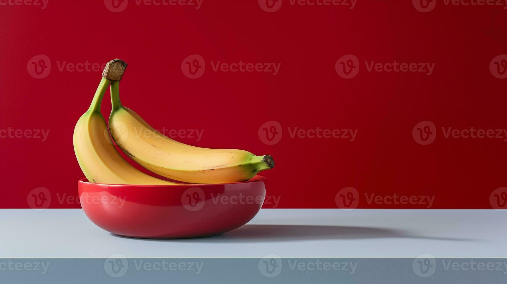 Photo of Red banana on a minimalist table. Generative AI
